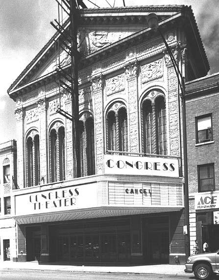 Exterior view of Congress Theater entrance, photo by Terry Tatum, 2000