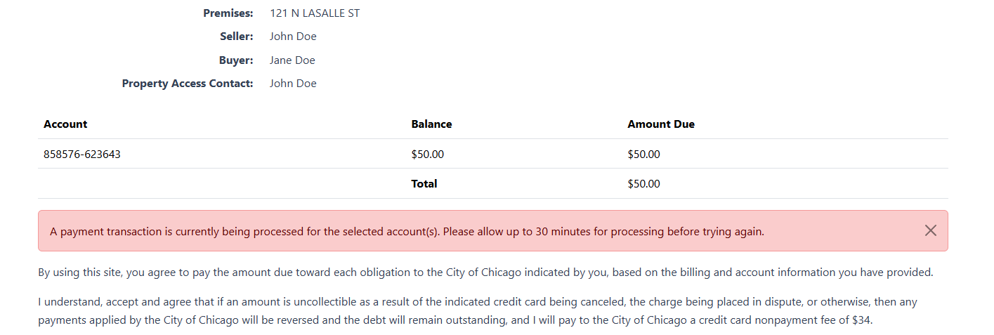 In Progress Payment Error