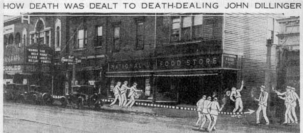 Newspaper recreation of Dillinger's death