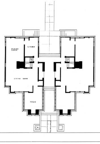 Floor plan from The Prairie School Review, First Quarter 1970