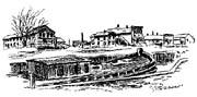 1890s Sketch of Canal Boat in Lock