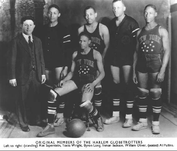 The Harlem Globetrotters with several Phillips players, 1930s
